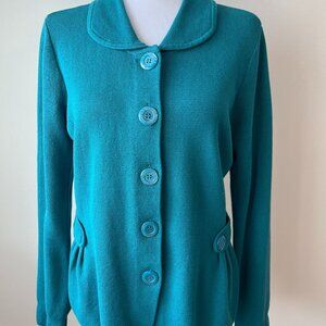 Northern Reflections Teal Cotton Knit Cardigan/Jacket Button Detail Pleats, Sz M